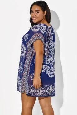 Navy Blue Fashion Floral Print Cover Up -Luna Marina Store b cscu007 5