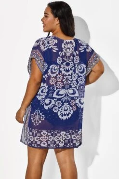 Navy Blue Fashion Floral Print Cover Up -Luna Marina Store b cscu007 6