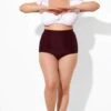 Wine Red High Waist Black Swimwear Shorts 1 Wine Red High Waist Black Swimwear Shorts -Luna Marina Store b debt002016 1