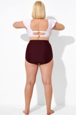 Wine Red High Waist Black Swimwear Shorts -Luna Marina Store b debt002016 3