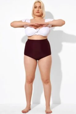 Wine Red High Waist Black Swimwear Shorts -Luna Marina Store b debt002016 4