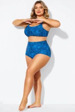 Navy Blue Floral Print High Waist Bikini Shorts 9 Navy Blue Floral Print High Waist Bikini Shorts -Luna Marina Store b debt002021 4