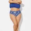Navy Blue Floral High Waist Plus Size Bottom