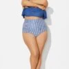 Navy＆White Vertical Stripe High Waisted Bkini Bottom -Luna Marina Store b debt002023 1 1