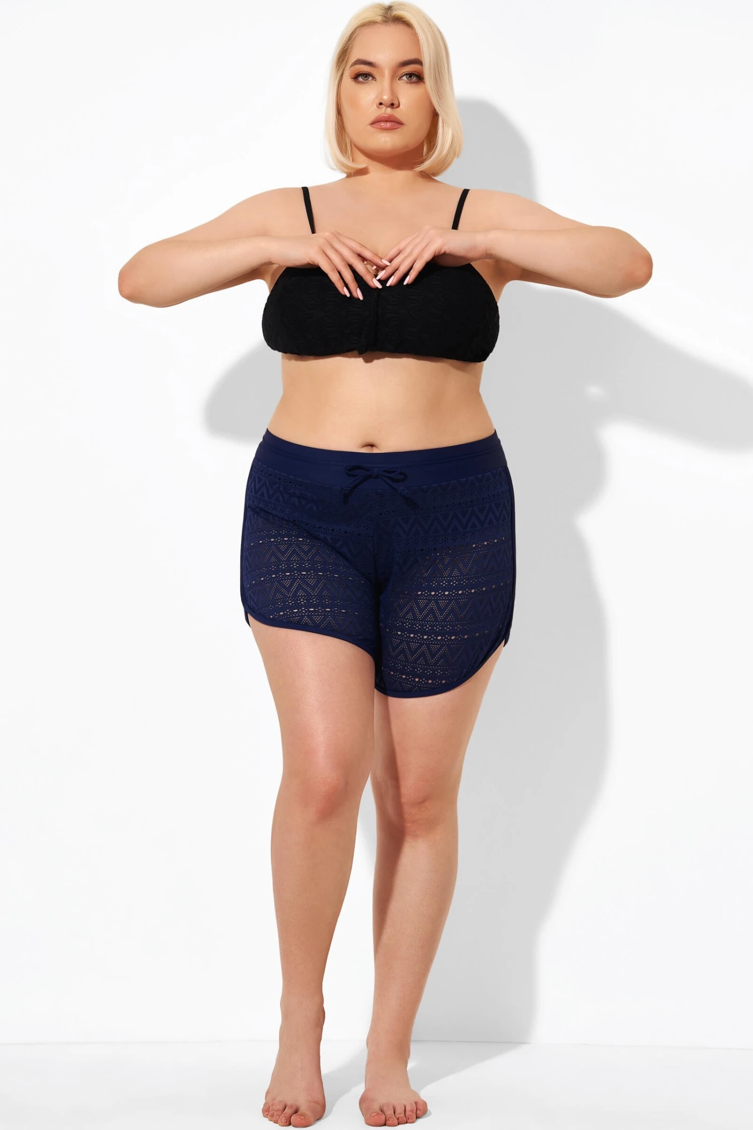 Blue Hollow Out Lace Overlay Swim Bottom 3 Blue Hollow Out Lace Overlay Swim Bottom