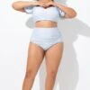Blue High Waist Bikini Bottom With Side Ruching 2 Blue High Waist Bikini Bottom With Side Ruching -Luna Marina Store b debt016006 1