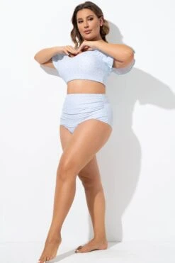 Blue High Waist Bikini Bottom With Side Ruching 8 Blue High Waist Bikini Bottom With Side Ruching -Luna Marina Store b debt016006 4