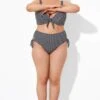 Black Stripe Side Knot High Waist Brief For Lady