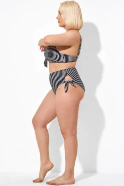 Black Stripe Side Knot High Waist Brief For Lady 7 Black Stripe Side Knot High Waist Brief For Lady -Luna Marina Store b debt027004 3 1