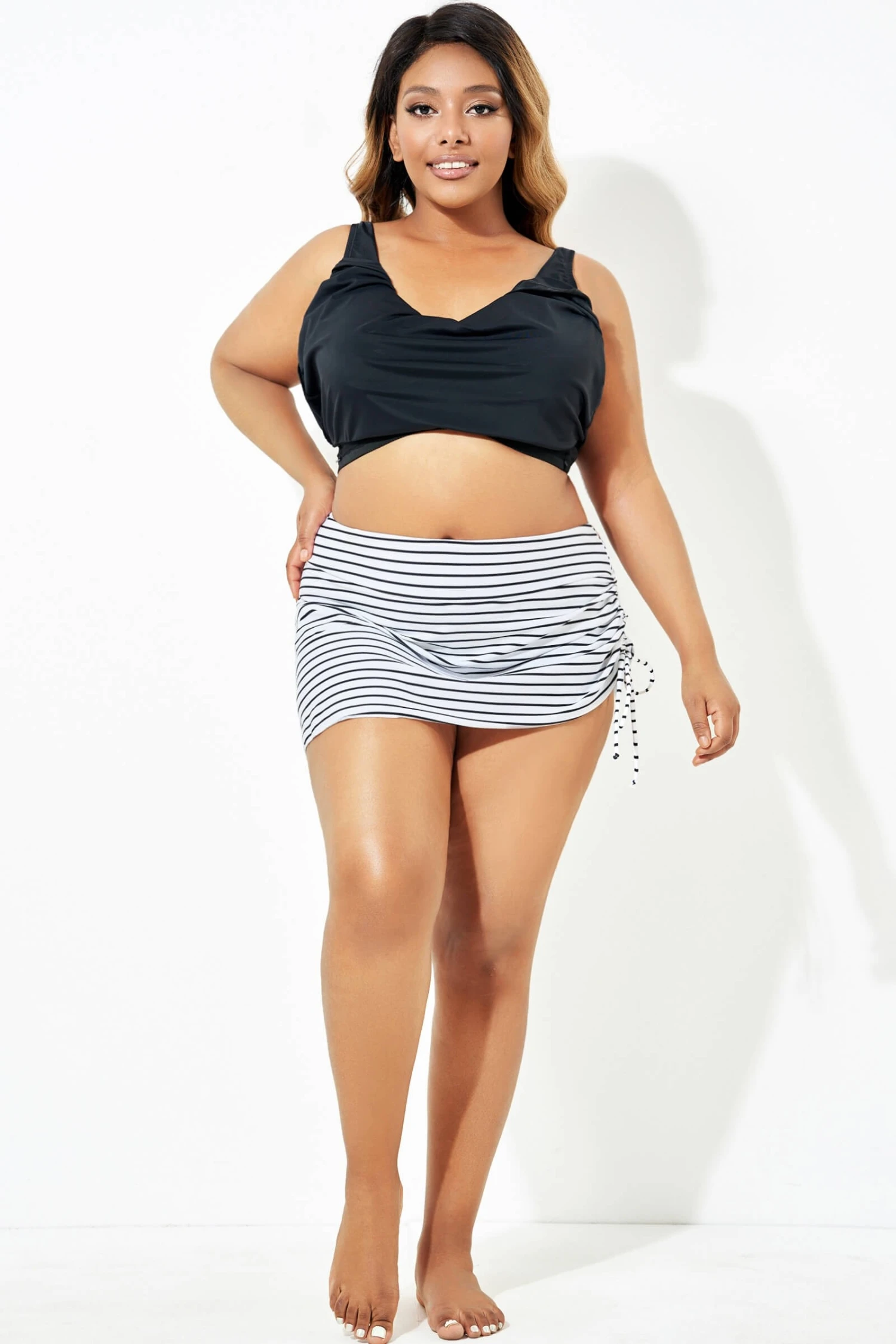 Stripe Drawstring Side High Waisted Swim Skirt 6 Stripe Drawstring Side High Waisted Swim Skirt - Image 4