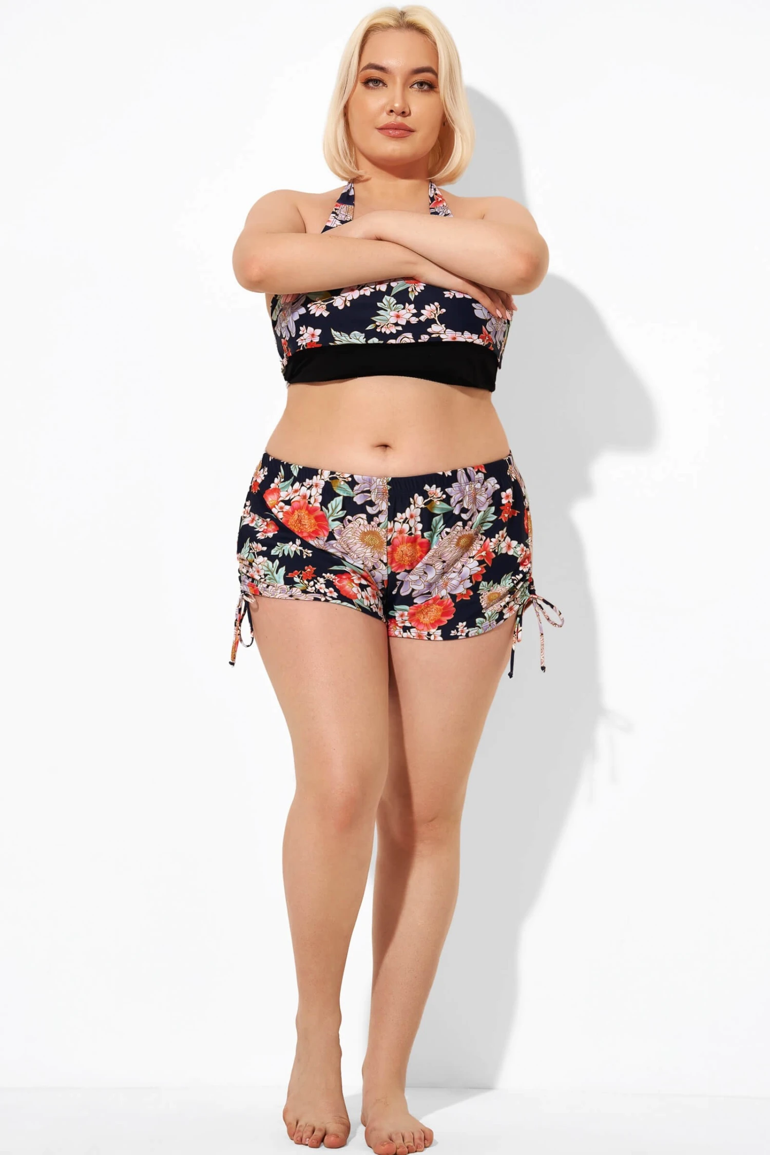 Drawstring Side Flower Printed Swim Shorts 3 Drawstring Side Flower Printed Swim Shorts