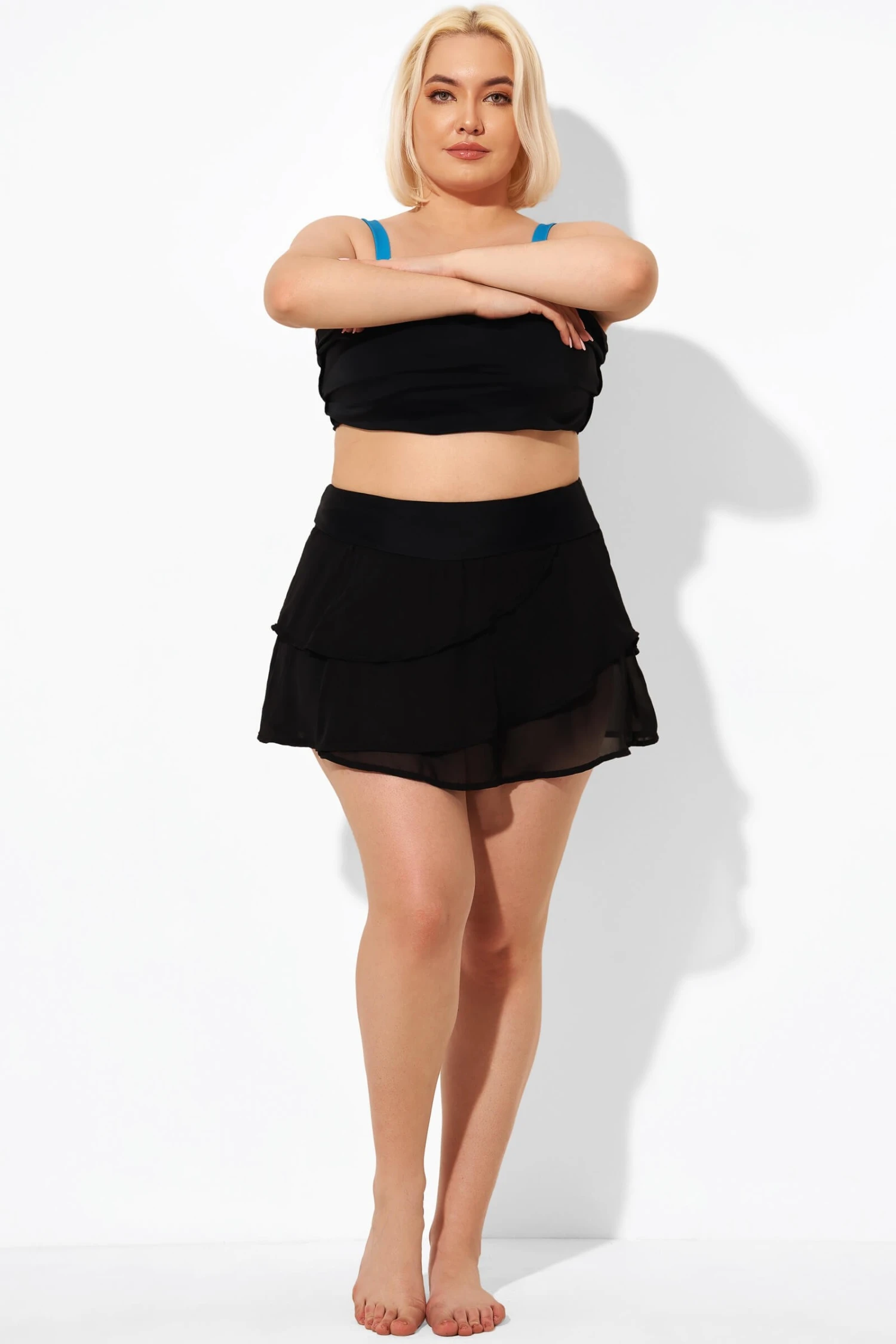 Black High Waisted Layered Black Swim Skirt 3 Black High Waisted Layered Black Swim Skirt