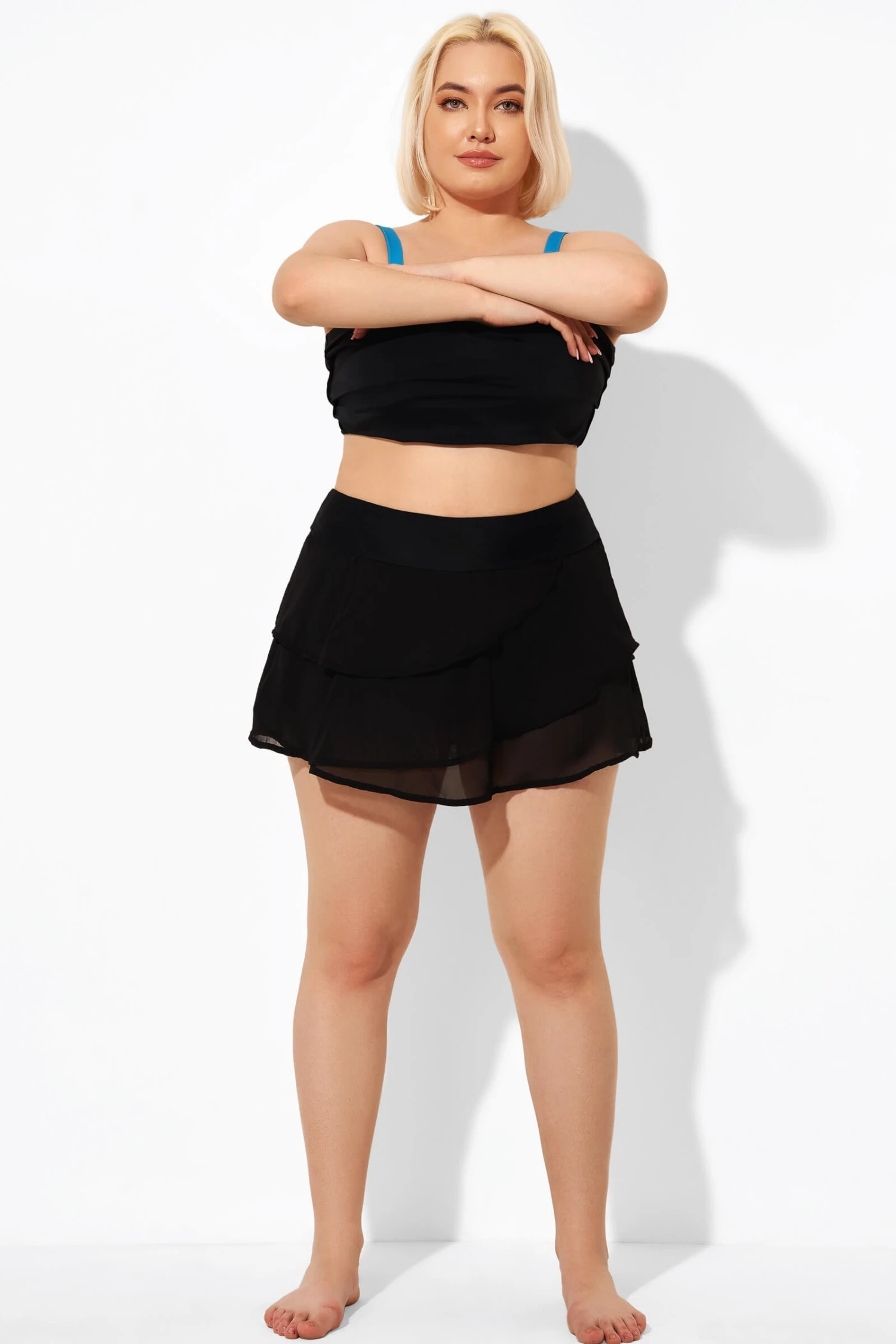 Black High Waisted Layered Black Swim Skirt 6 Black High Waisted Layered Black Swim Skirt - Image 4
