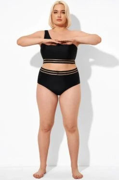 Black Mesh High Waist Bikini Bottom -Luna Marina Store b debt048001 4