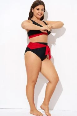 Black And Red High Waisted Bikini Bottom -Luna Marina Store b debt049005 4