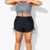 Black Drawstring Side High Waisted Bikini Bottom -Luna Marina Store b debt060001 1