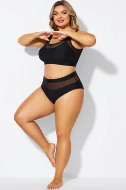 Mesh Patchwork Solid Black Bikini Bottom -Luna Marina Store b debt062001 3