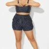 Plus Size Black ＆ White Pinstripe Shorts -Luna Marina Store b debt065001 1