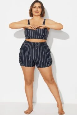 Plus Size Black & White Pinstripe Shorts
