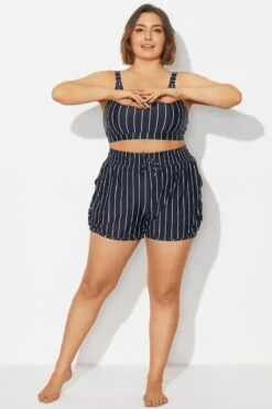 Plus Size Black & White Pinstripe Shorts 8 Plus Size Black & White Pinstripe Shorts -Luna Marina Store b debt065001 3