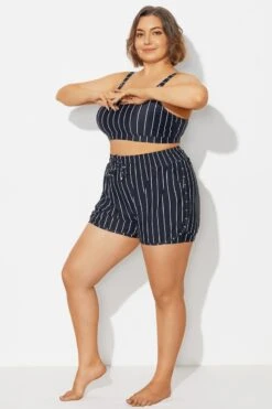 Plus Size Black & White Pinstripe Shorts 9 Plus Size Black & White Pinstripe Shorts -Luna Marina Store b debt065001 4
