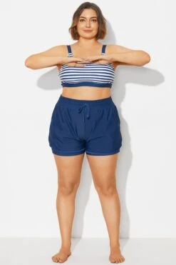 Plus Size Navy Mid Waist Women Shorts -Luna Marina Store b debt065003 3