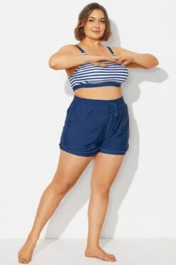 Plus Size Navy Mid Waist Women Shorts -Luna Marina Store b debt065003 4