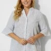 V-Neck Stripe Button Up Cover Up Shirt -Luna Marina Store b decu002 1