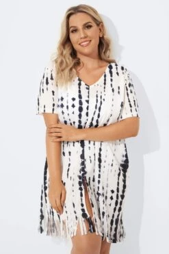 Front Slit Fringe Trim Tunic Cover Up -Luna Marina Store b decu003 3