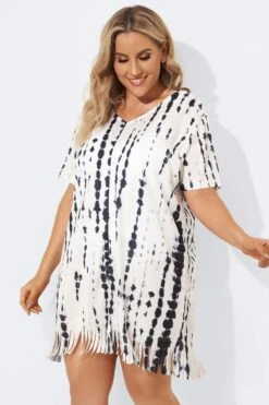 Front Slit Fringe Trim Tunic Cover Up -Luna Marina Store b decu003 4