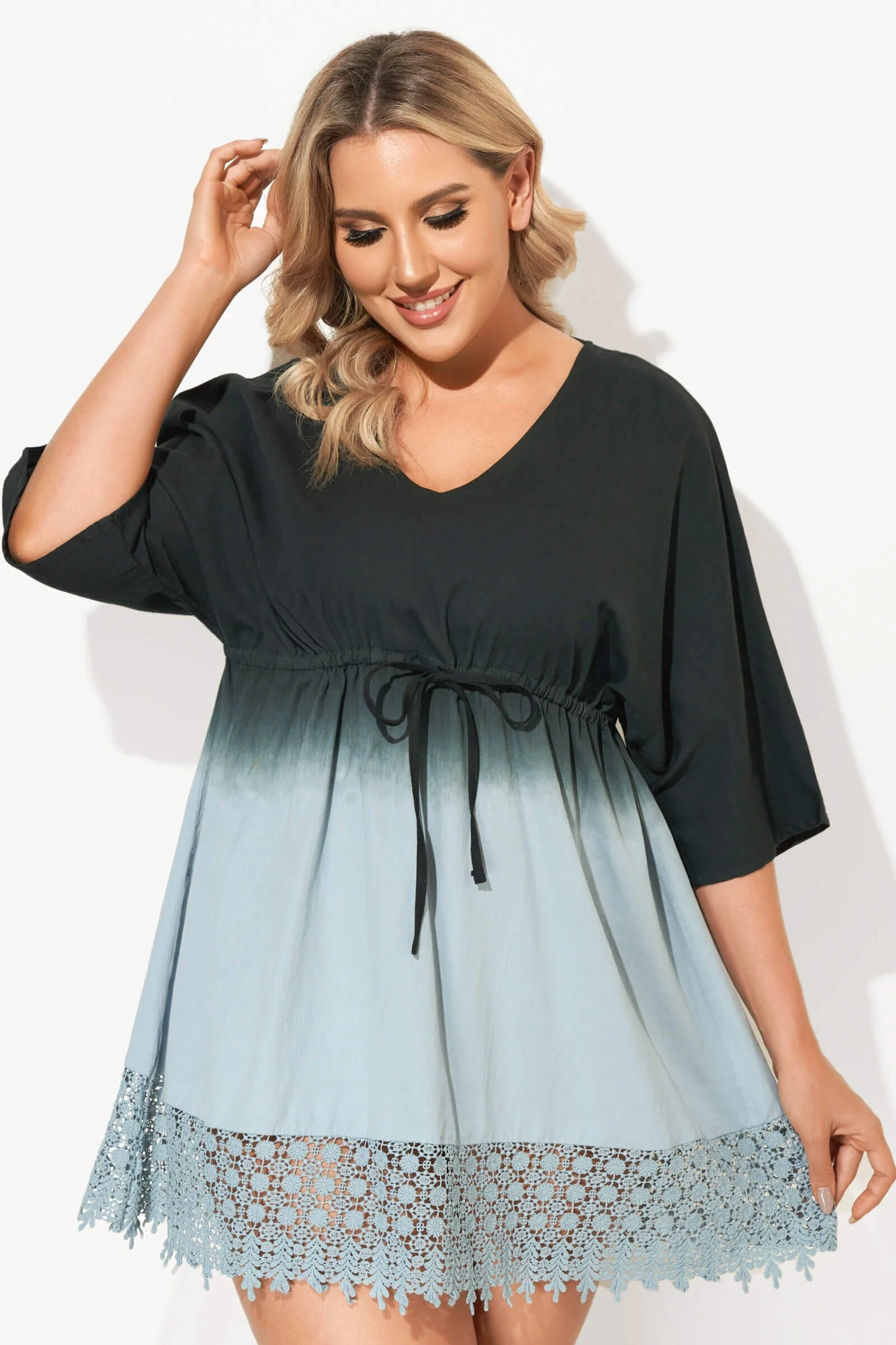 Deep V-Neck Tie-Dye Print Cover Up Dress 3 Deep V-Neck Tie-Dye Print Cover Up Dress