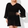 Black Ruffle Hem V-neck Tunic Cover Up -Luna Marina Store b decu023 1