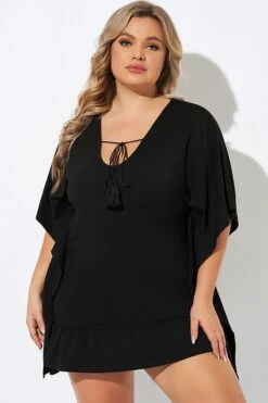 Ruffle Hem Tassel Tie Detail Cover Up Tunic