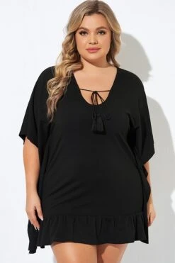 Ruffle Hem Tassel Tie Detail Cover Up Tunic -Luna Marina Store b decu032 3