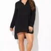 Black V-neck Side Split Cover Up Shirt Beach Dress -Luna Marina Store b decu034 1
