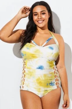 Tie Dye Cut Out Underwire One Piece Swimsuit -Luna Marina Store b deop005003 33