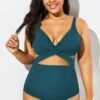 Green Modest Cut-out One Piece Swimsuit For Lady -Luna Marina Store b deop006001 11