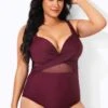 Wine Cut Out Mesh Fashion One Piece Swimsuit 2 Wine Cut Out Mesh Fashion One Piece Swimsuit -Luna Marina Store b deop006007 1