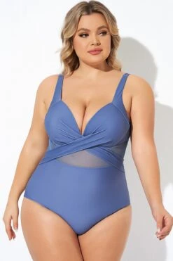 Blue Cut Out Mesh Adjustable Straps One Piece Swimsuit -Luna Marina Store b deop006009 6