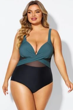 V-Neck Colorblock Tummy Control One Piece Swimsuit -Luna Marina Store b deop006011 1