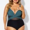 V-Neck Colorblock Tummy Control One Piece Swimsuit