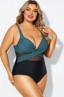 V-Neck Colorblock Tummy Control One Piece Swimsuit -Luna Marina Store b deop006011 5