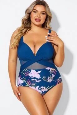 Floral Print Cut Out Mesh Underwire One Piece Swimsuit -Luna Marina Store b deop006012 3