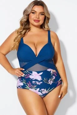 Floral Print Cut Out Mesh Underwire One Piece Swimsuit -Luna Marina Store b deop006012 4