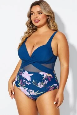 Floral Print Cut Out Mesh Underwire One Piece Swimsuit -Luna Marina Store b deop006012 5