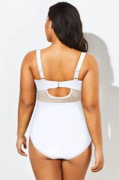 White Cut Out Mesh Underwire One Piece Swimsuit -Luna Marina Store b deop006014 222
