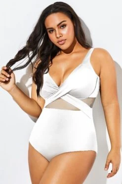 White Cut Out Mesh Underwire One Piece Swimsuit -Luna Marina Store b deop006014 44