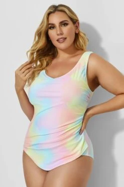 Rainbow Sarong Front One Piece Swimsuit For Lady 8 Rainbow Sarong Front One Piece Swimsuit For Lady -Luna Marina Store b deop011002 2