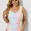 Rainbow Sarong Front One Piece Swimsuit For Lady 2 Rainbow Sarong Front One Piece Swimsuit For Lady -Luna Marina Store b deop011002 3
