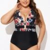 Floral Print Cut Out One Piece Swimsuit -Luna Marina Store b deop032001 1